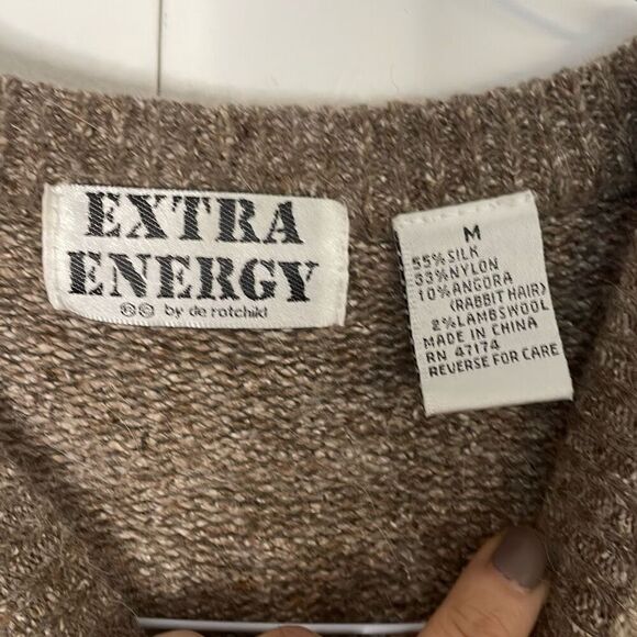 Extra Energy Vintage By De Rotchild Silk Angora block square print sweater M - Picture 3 of 9